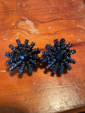 Vintage Black Beaded clip on Earrings
